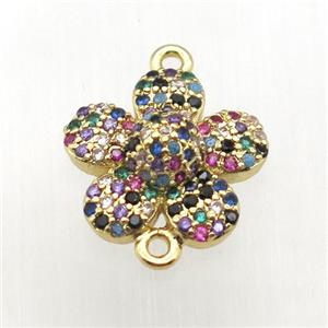 copper flower connector pave zircon, gold plated, approx 13.5mm dia [FN12025]