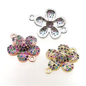 copper flower connector pave zircon, mixed color, approx 13.5mm dia [FN12027]