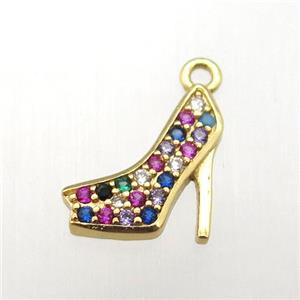 copper shoes pendant pave zircon, gold plated, approx 10-14mm [FN12028]