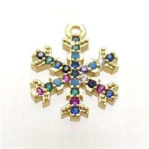 copper snowflake pendant pave zircon, gold plated, approx 12mm dia [FN12031]