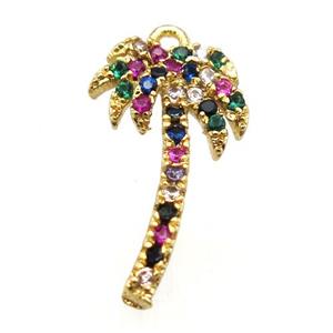 copper coconut-tree pendant pave zircon, gold plated, approx 9-19mm [FN12033]