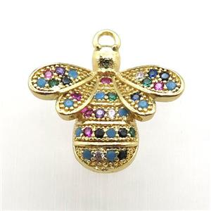copper honeybee pendant pave zircon, gold plated, approx 17-17mm [FN12034]