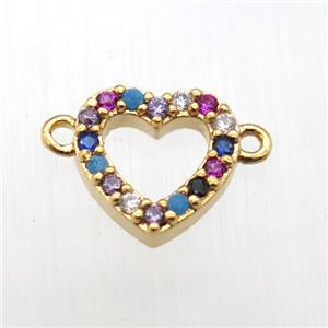 copper heart connector pave zircon, gold plated, approx 8mm [FN12039]