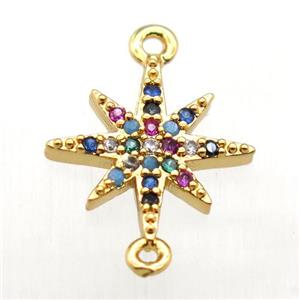 copper northstar connector pave zircon, gold plated, approx 10mm [FN12040]