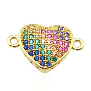 copper heart connector pave zircon, gold plated, approx 12mm [FN12041]