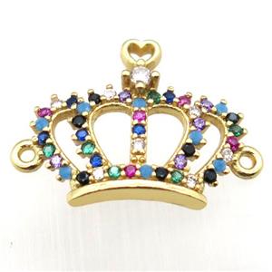 copper crown connector pave zircon, gold plated, approx 13-20mm [FN12042]
