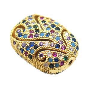 copper rectangle beads paved zircon, gold plated, approx 11-15mm [FN12044]