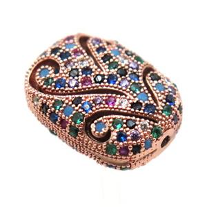 copper rectangle beads paved zircon, rose gold, approx 11-15mm [FN12045]