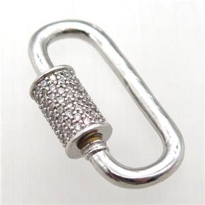 copper carabiner lock pendant paved zircon, platinum plated, approx 16-30mm [FN12047]