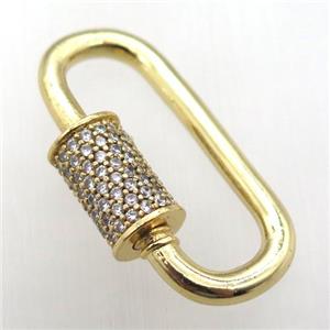 copper carabiner lock pendant paved zircon, gold plated, approx 16-30mm [FN12048]