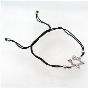 resizable nylon wire bracelet with Davidstar pave zircon, platinum plated, approx 18mm, 24cm length [FN12050]