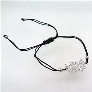 resizable nylon wire bracelet with swan pave zircon, platinum plated, approx 14-21mm, 24cm length [FN12051]