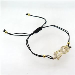 resizable nylon wire bracelet with butterfly pave zircon, gold plated, approx 12-25mm, 24cm length [FN12053]