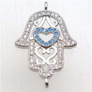 copper hamsahand connector pave zircon, platinum plated, approx 18-21mm [FN12054]