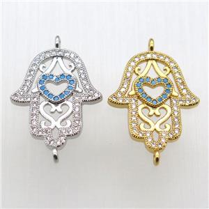copper hamsahand connector pave zircon, mixed color, approx 18-21mm [FN12056]