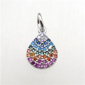 copper teardrop pendant paved zircon, platinum plated, approx 8-10mm [FN12058]