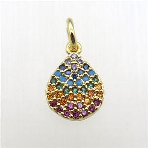copper teardrop pendant paved zircon, gold plated, approx 8-10mm [FN12059]
