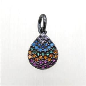 copper teardrop pendant paved zircon, black plated, approx 8-10mm [FN12060]