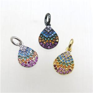 copper teardrop pendant paved zircon, mixed color, approx 8-10mm [FN12061]