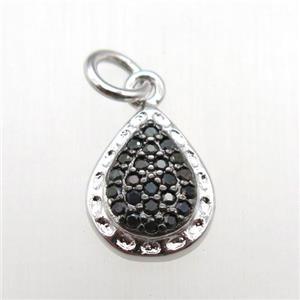 copper teardrop pendant paved zircon, platinum plated, approx 8-12mm [FN12062]