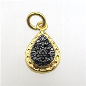 copper teardrop pendant paved zircon, gold plated, approx 8-12mm [FN12063]