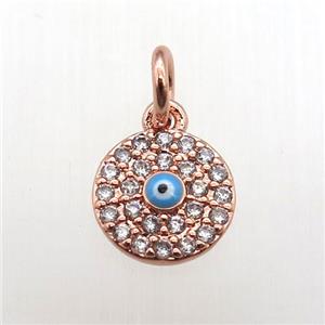 copper circle pendant paved zircon, eye, rose gold, approx 8mm dia [FN12068]