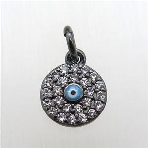 copper circle pendant paved zircon, eye, black plated, approx 8mm dia [FN12069]