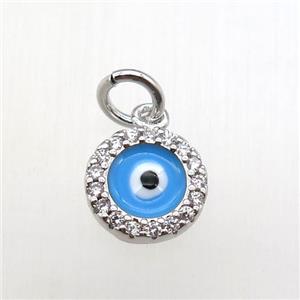 copper circle pendant paved zircon, eye, platinum plated, approx 8mm dia [FN12071]