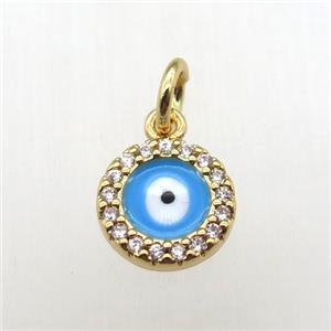 copper circle pendant paved zircon, eye, gold plated, approx 8mm dia [FN12072]