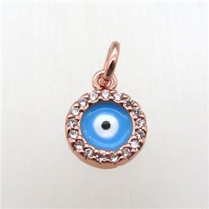 copper circle pendant paved zircon, eye, rose gold, approx 8mm dia [FN12073]