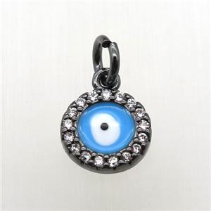copper circle pendant paved zircon, eye, black plated, approx 8mm dia [FN12074]