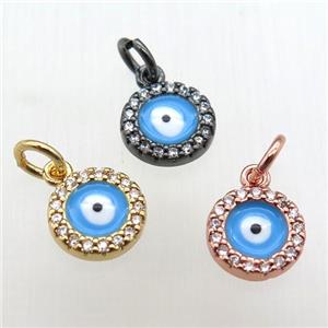 copper circle pendant paved zircon, eye, mixed color, approx 8mm dia [FN12075]