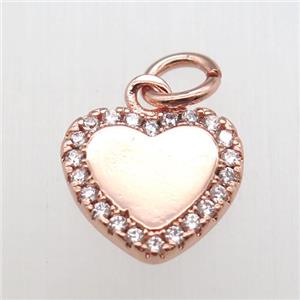 copper heart pendant paved zircon, rose gold, approx 10mm [FN12078]