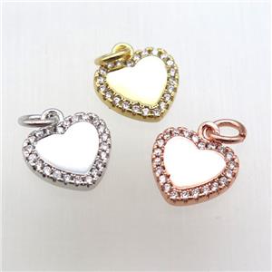 copper heart pendant paved zircon, mixed color, approx 10mm [FN12079]