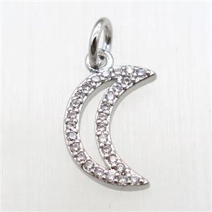 copper moon pendant paved zircon, platinum plated, approx 8-12mm [FN12080]