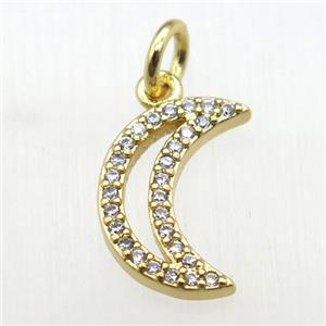 copper moon pendant paved zircon, gold plated, approx 8-12mm [FN12081]