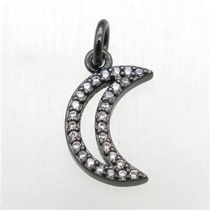 copper moon pendant paved zircon, black plated, approx 8-12mm [FN12083]