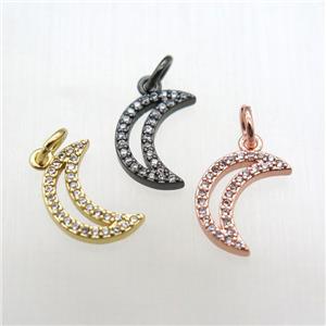 copper moon pendant paved zircon, mixed color, approx 8-12mm [FN12084]
