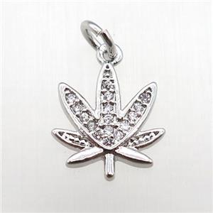 copper flower pendant paved zircon, platinum plated, approx 11-14mm [FN12085]