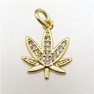 copper flower pendant paved zircon, gold plated, approx 11-14mm [FN12086]