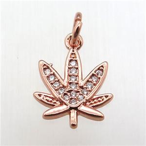 copper flower pendant paved zircon, rose gold, approx 11-14mm [FN12087]
