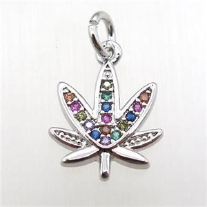 copper flower pendant paved zircon, platinum plated, approx 11-14mm [FN12089]