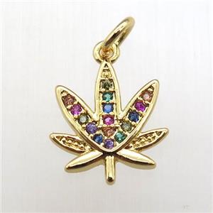 copper flower pendant paved zircon, gold plated, approx 11-14mm [FN12090]