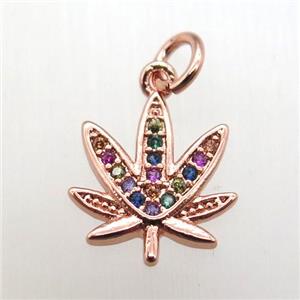 copper flower pendant paved zircon, rose gold, approx 11-14mm [FN12091]