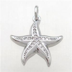 copper starfish pendant paved zircon, platinum plated, approx 17mm dia [FN12093]