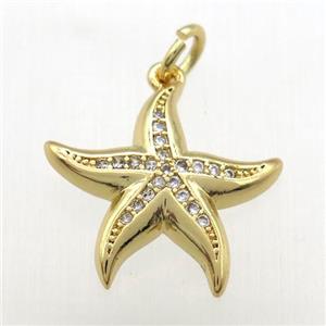copper starfish pendant paved zircon, gold plated, approx 17mm dia [FN12094]