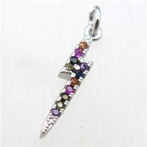 copper lightning pendant paved zircon, platinum plated, approx 17mm [FN12096]