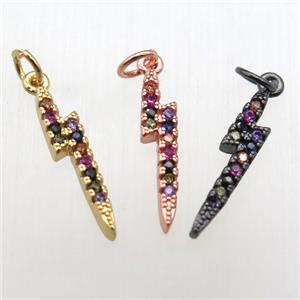 copper lightning pendant paved zircon, mixed color, approx 17mm [FN12100]