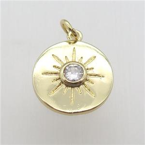 copper circle pendant paved zircon, eye, gold plated, approx 16mm dia [FN12101]