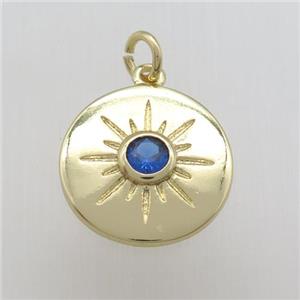 copper circle pendant paved zircon, eye, gold plated, approx 16mm dia [FN12102]